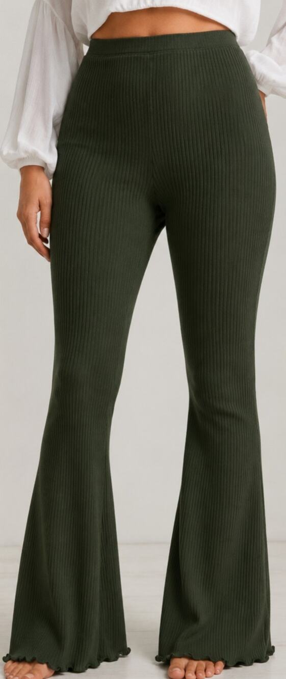 Aerie Olive Green High Waisted Ribbed Flare Pull On Pants XS NWT